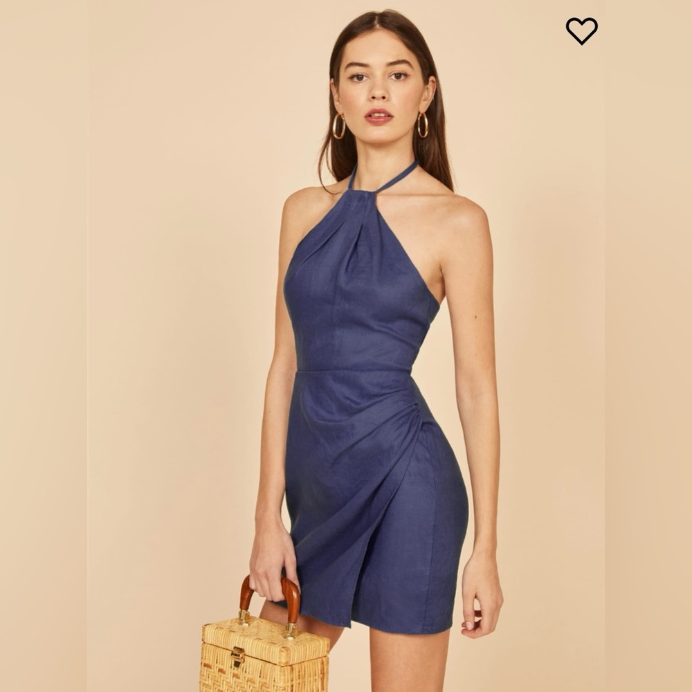 Reformation Linen Dory Dress in DANUBE Blue Size 8 NWT